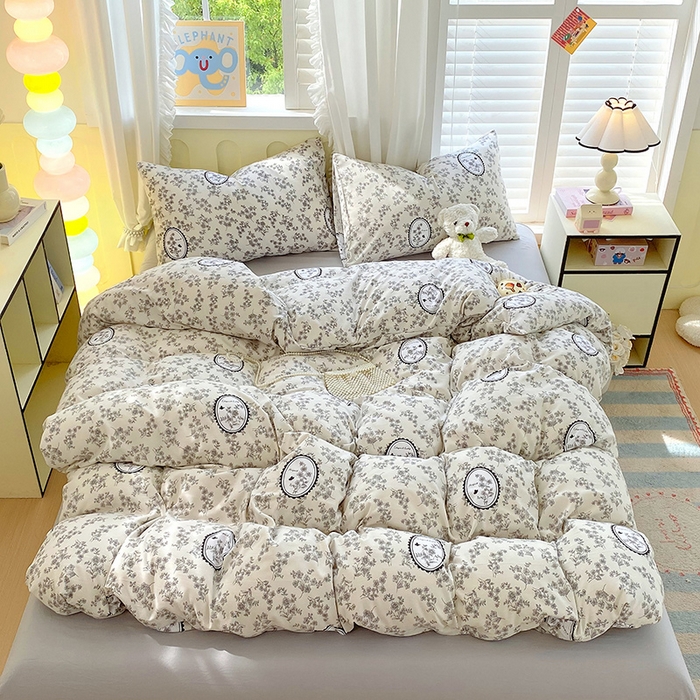 91家纺网 家纺一手货源 找家纺 雨彤家纺 2025年新款软糯糯云朵水洗棉印花四件套 澜音花香