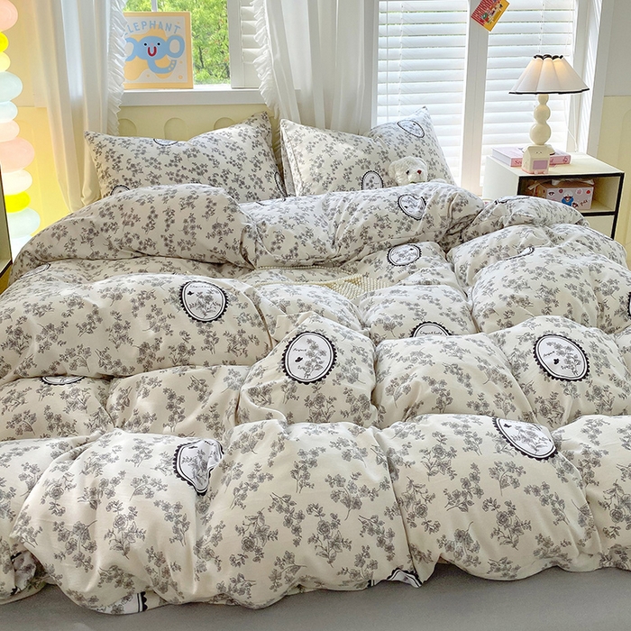 91家纺网 家纺一手货源 找家纺 雨彤家纺 2025年新款软糯糯云朵水洗棉印花四件套 澜音花香