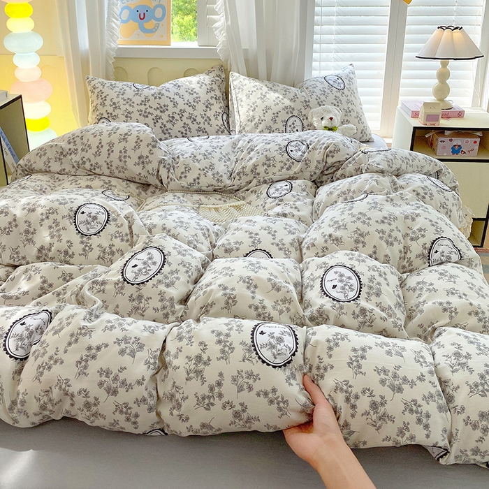 91家纺网 家纺一手货源 找家纺 雨彤家纺 2025年新款软糯糯云朵水洗棉印花四件套 澜音花香