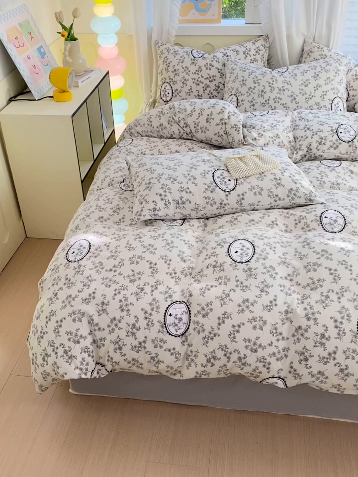 91家纺网 家纺一手货源 找家纺 雨彤家纺 2025年新款软糯糯云朵水洗棉印花四件套 澜音花香
