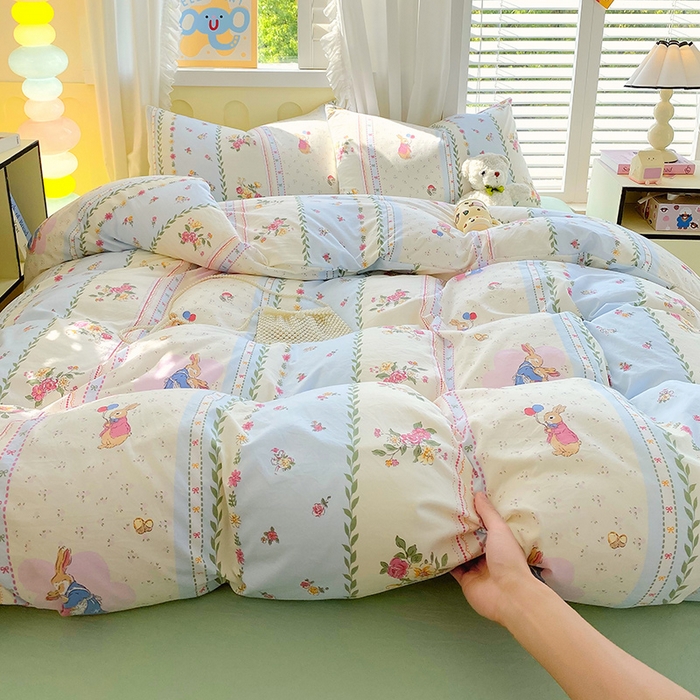 91家纺网 家纺一手货源 找家纺 雨彤家纺 2025年新款软糯糯云朵水洗棉印花四件套 灵兰小兔