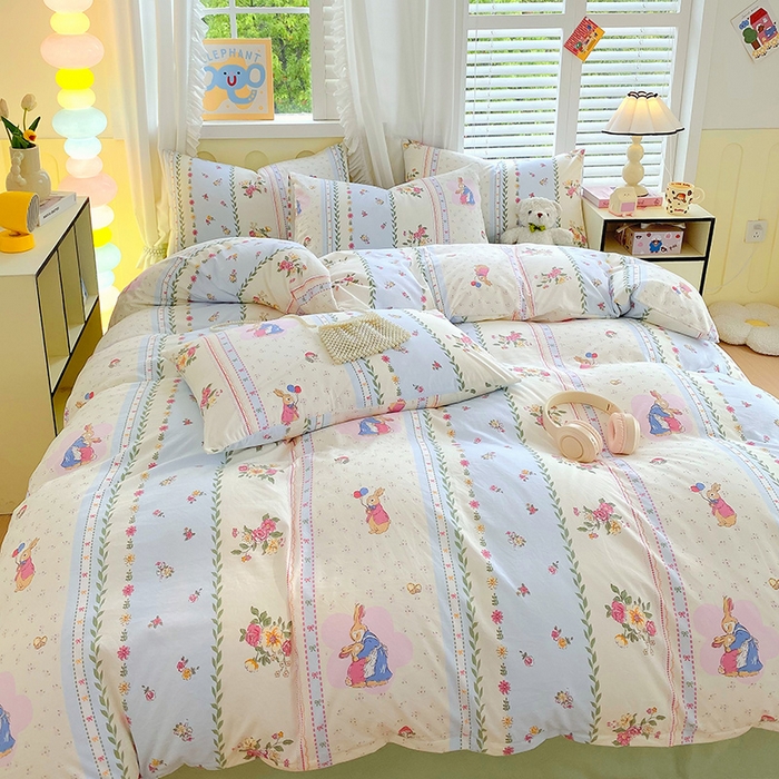 91家纺网 家纺一手货源 找家纺 雨彤家纺 2025年新款软糯糯云朵水洗棉印花四件套 灵兰小兔