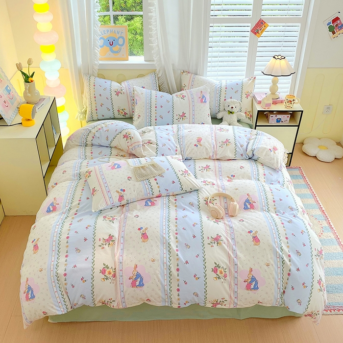 91家纺网 家纺一手货源 找家纺 雨彤家纺 2025年新款软糯糯云朵水洗棉印花四件套 灵兰小兔