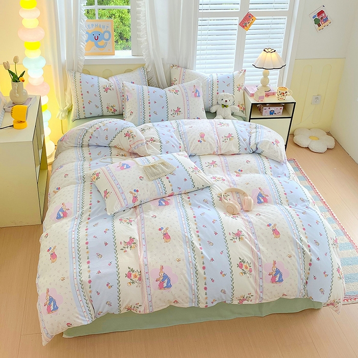 91家纺网 家纺一手货源 找家纺 雨彤家纺 2025年新款软糯糯云朵水洗棉印花四件套 灵兰小兔