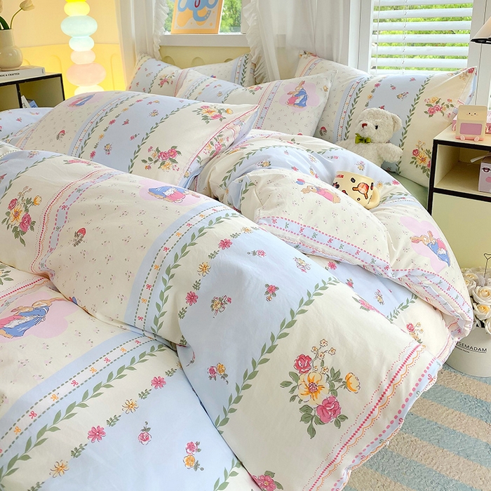 91家纺网 家纺一手货源 找家纺 雨彤家纺 2025年新款软糯糯云朵水洗棉印花四件套 灵兰小兔