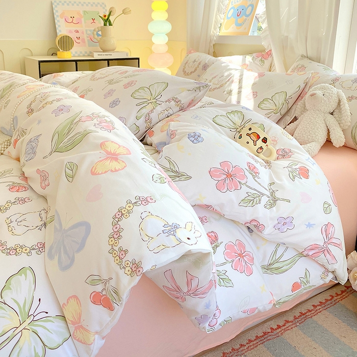 雨彤家纺 2025年新款软糯糯云朵水洗棉印花四件套 莫离兔