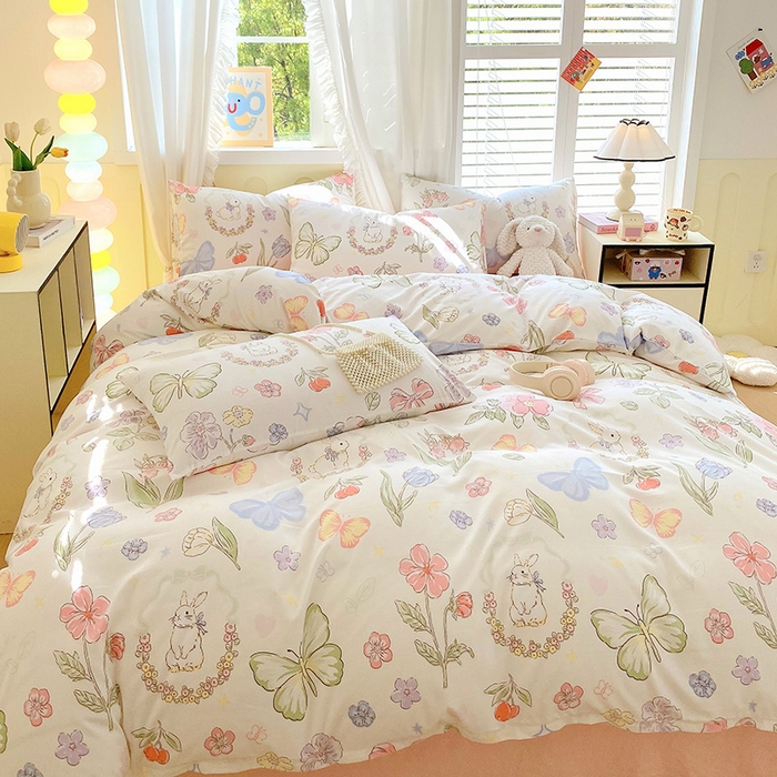 91家纺网 家纺一手货源 找家纺 雨彤家纺 2025年新款软糯糯云朵水洗棉印花四件套 莫离兔