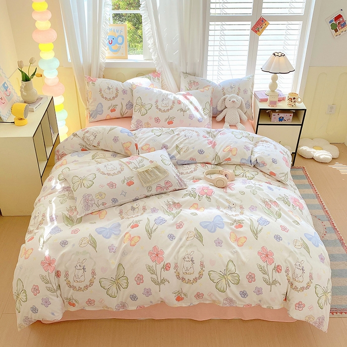 91家纺网 家纺一手货源 找家纺 雨彤家纺 2025年新款软糯糯云朵水洗棉印花四件套 莫离兔