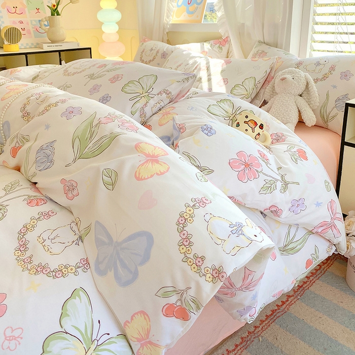 91家纺网 家纺一手货源 找家纺 雨彤家纺 2025年新款软糯糯云朵水洗棉印花四件套 莫离兔