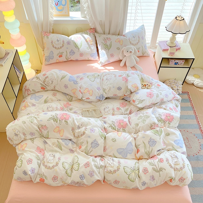 91家纺网 家纺一手货源 找家纺 雨彤家纺 2025年新款软糯糯云朵水洗棉印花四件套 莫离兔