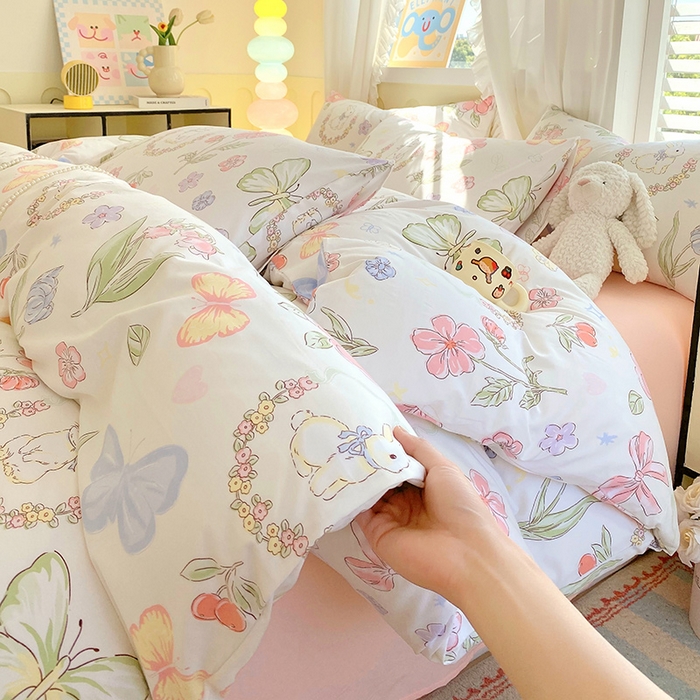 91家纺网 家纺一手货源 找家纺 雨彤家纺 2025年新款软糯糯云朵水洗棉印花四件套 莫离兔