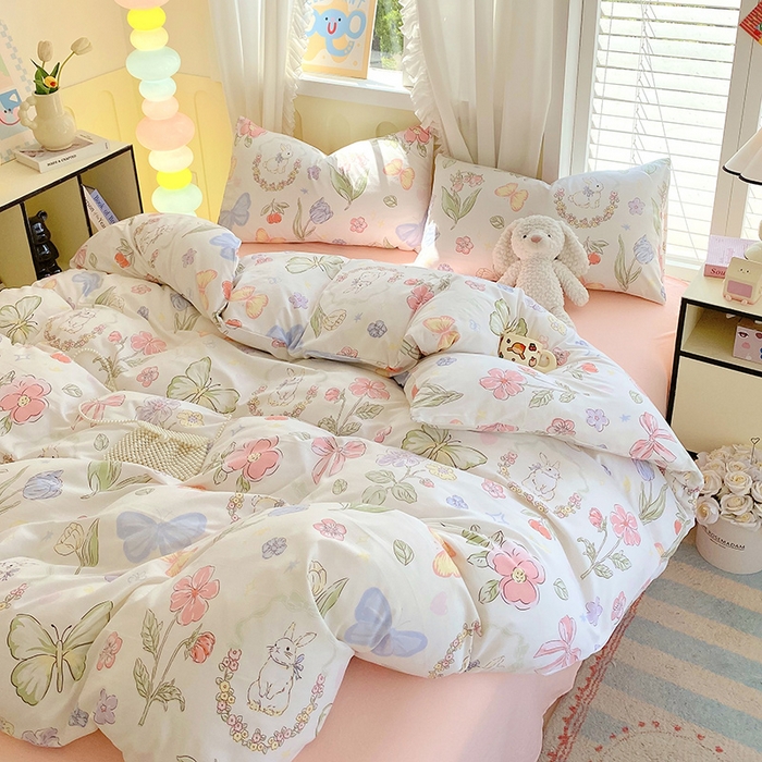 91家纺网 家纺一手货源 找家纺 雨彤家纺 2025年新款软糯糯云朵水洗棉印花四件套 莫离兔