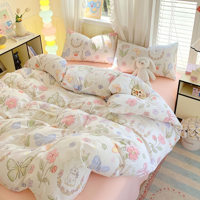 91家纺网 家纺一手货源 找家纺 雨彤家纺 2025年新款软糯糯云朵水洗棉印花四件套 莫离兔