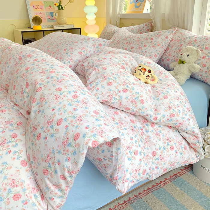 雨彤家纺 2025年新款软糯糯云朵水洗棉印花四件套 蔷薇岛屿