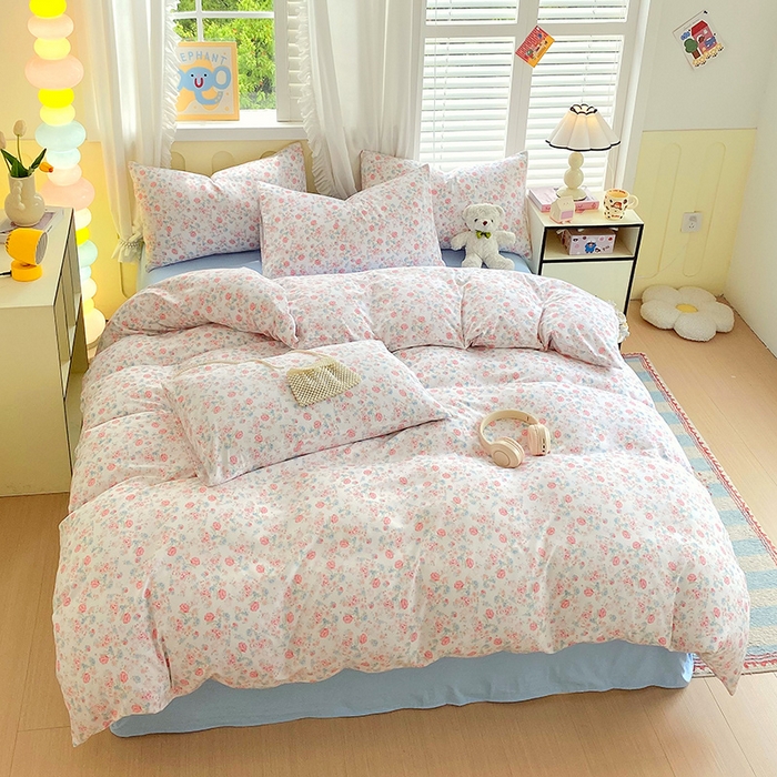 91家纺网 家纺一手货源 找家纺 雨彤家纺 2025年新款软糯糯云朵水洗棉印花四件套 蔷薇岛屿