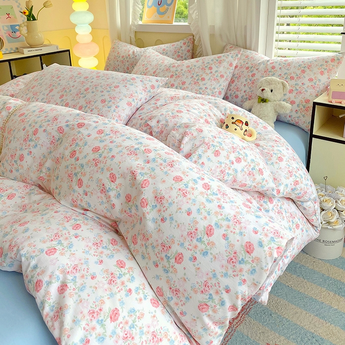 91家纺网 家纺一手货源 找家纺 雨彤家纺 2025年新款软糯糯云朵水洗棉印花四件套 蔷薇岛屿