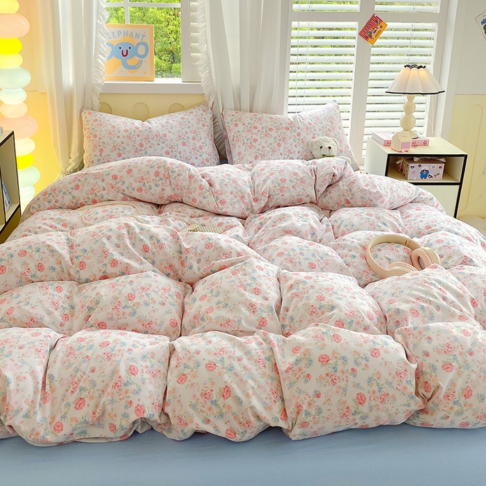 91家纺网 家纺一手货源 找家纺 雨彤家纺 2025年新款软糯糯云朵水洗棉印花四件套 蔷薇岛屿