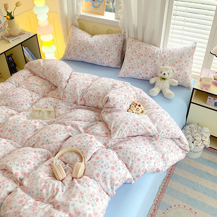 91家纺网 家纺一手货源 找家纺 雨彤家纺 2025年新款软糯糯云朵水洗棉印花四件套 蔷薇岛屿