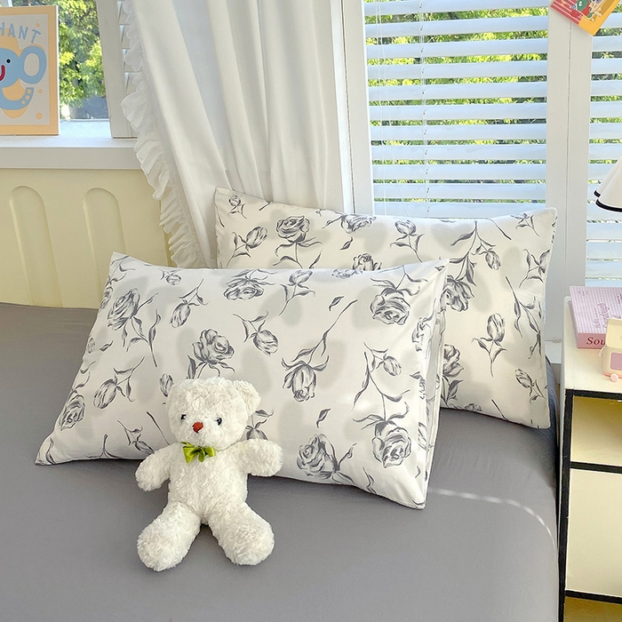 91家纺网 家纺一手货源 找家纺 雨彤家纺 2025年新款软糯糯云朵水洗棉印花四件套 水墨玫瑰