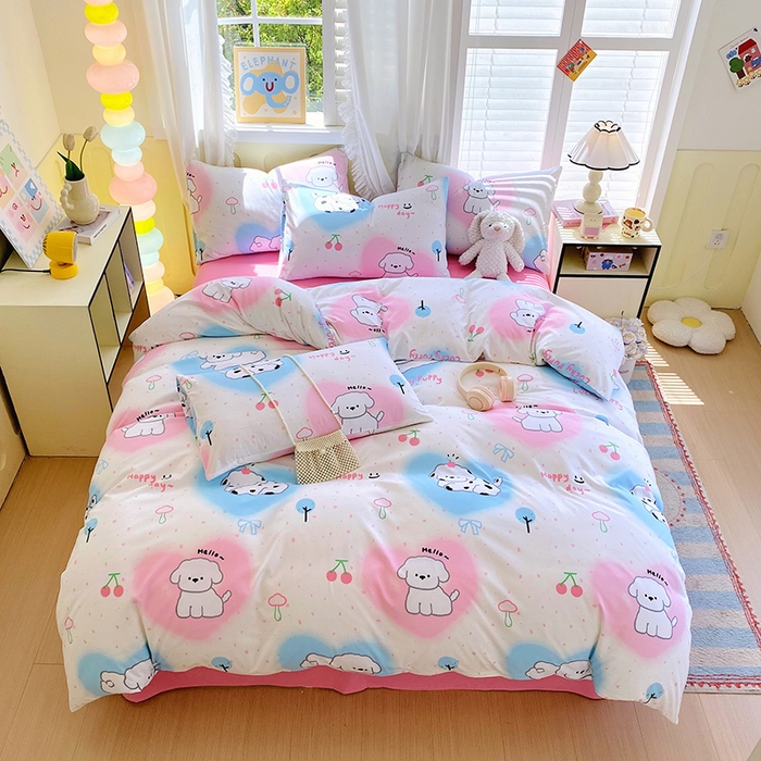 91家纺网 家纺一手货源 找家纺 雨彤家纺 2025年新款软糯糯云朵水洗棉印花四件套 甜蜜宝贝