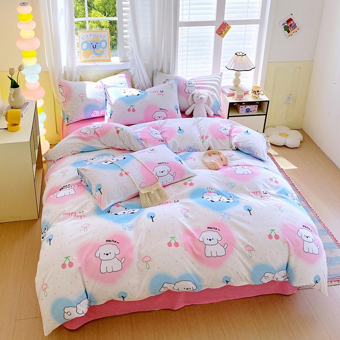 91家纺网 家纺一手货源 找家纺 雨彤家纺 2025年新款软糯糯云朵水洗棉印花四件套 甜蜜宝贝