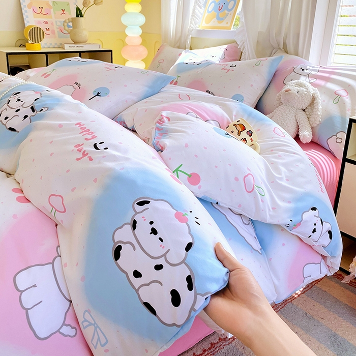 91家纺网 家纺一手货源 找家纺 雨彤家纺 2025年新款软糯糯云朵水洗棉印花四件套 甜蜜宝贝