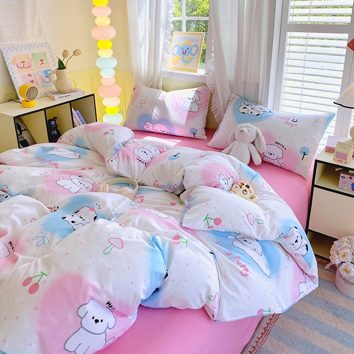 91家纺网 家纺一手货源 找家纺 雨彤家纺 2025年新款软糯糯云朵水洗棉印花四件套 甜蜜宝贝