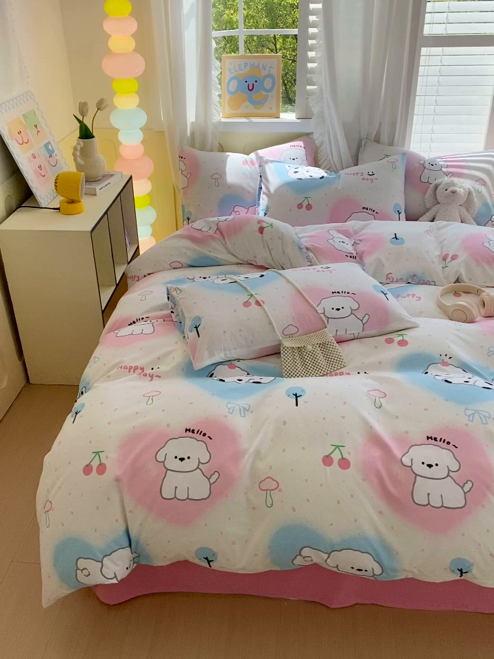 91家纺网 家纺一手货源 找家纺 雨彤家纺 2025年新款软糯糯云朵水洗棉印花四件套 甜蜜宝贝