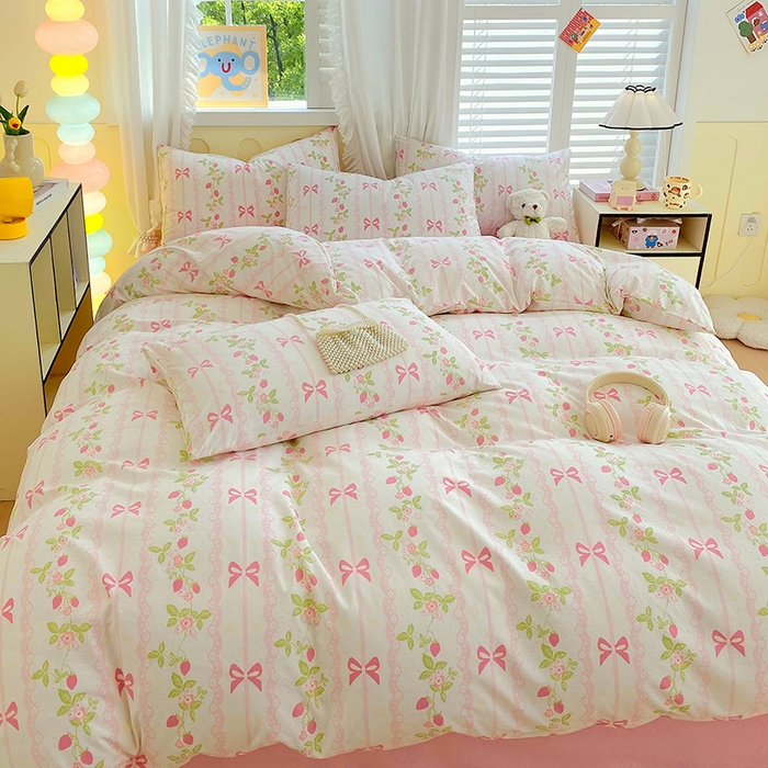 91家纺网 家纺一手货源 找家纺 雨彤家纺 2025年新款软糯糯云朵水洗棉印花四件套 微风许甜