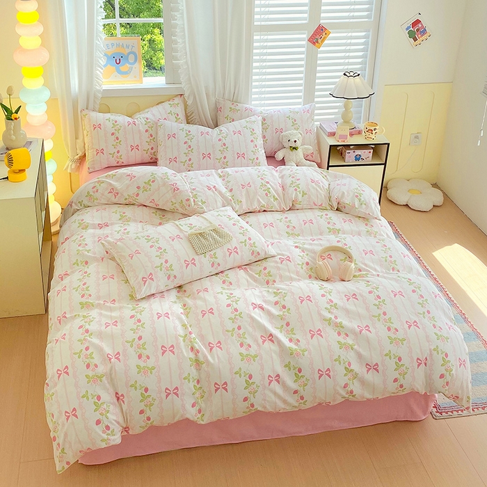 91家纺网 家纺一手货源 找家纺 雨彤家纺 2025年新款软糯糯云朵水洗棉印花四件套 微风许甜