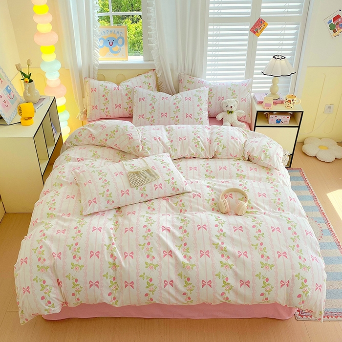 91家纺网 家纺一手货源 找家纺 雨彤家纺 2025年新款软糯糯云朵水洗棉印花四件套 微风许甜