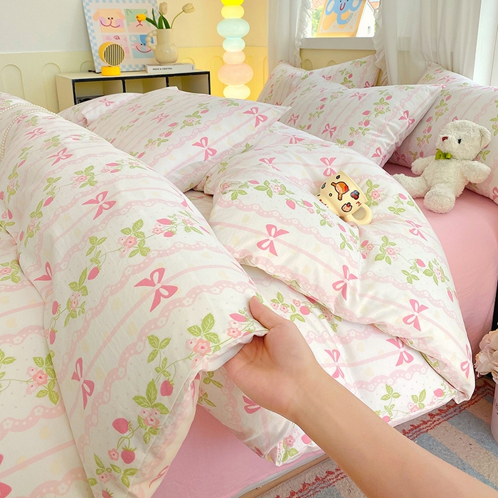 91家纺网 家纺一手货源 找家纺 雨彤家纺 2025年新款软糯糯云朵水洗棉印花四件套 微风许甜