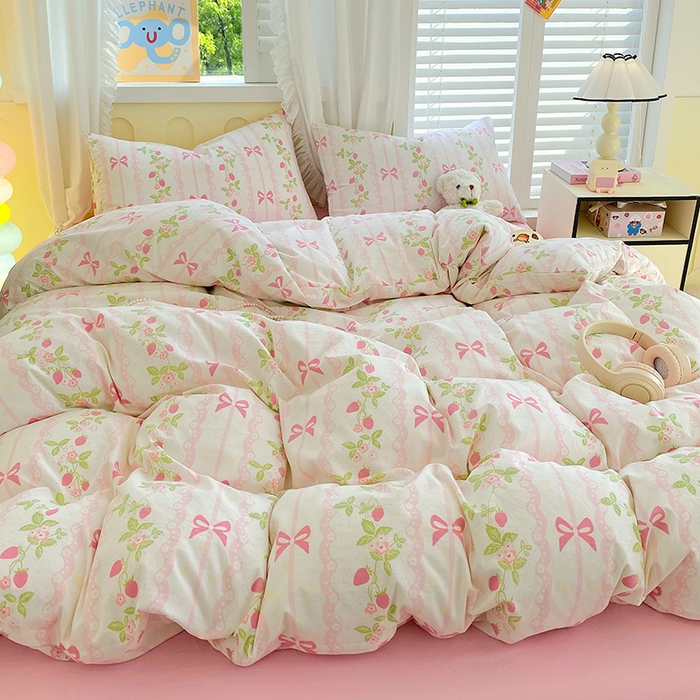 91家纺网 家纺一手货源 找家纺 雨彤家纺 2025年新款软糯糯云朵水洗棉印花四件套 微风许甜