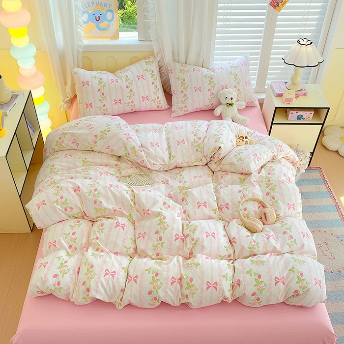 91家纺网 家纺一手货源 找家纺 雨彤家纺 2025年新款软糯糯云朵水洗棉印花四件套 微风许甜