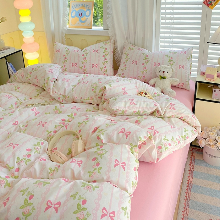 91家纺网 家纺一手货源 找家纺 雨彤家纺 2025年新款软糯糯云朵水洗棉印花四件套 微风许甜