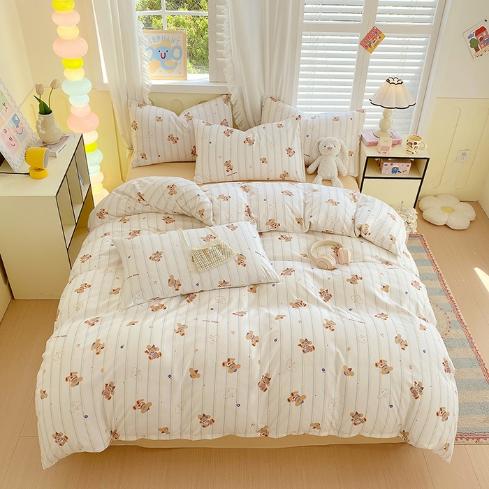 91家纺网 家纺一手货源 找家纺 雨彤家纺 2025年新款软糯糯云朵水洗棉印花四件套 心乐熊