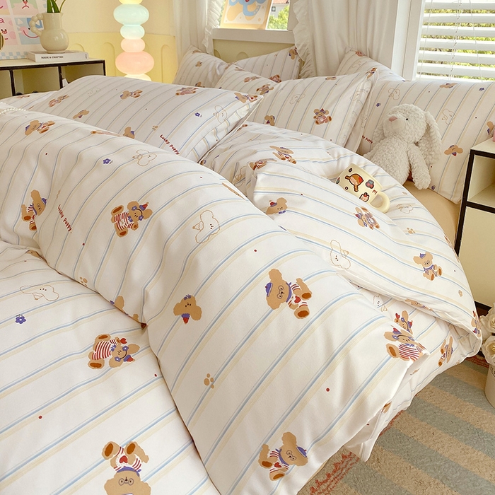 91家纺网 家纺一手货源 找家纺 雨彤家纺 2025年新款软糯糯云朵水洗棉印花四件套 心乐熊