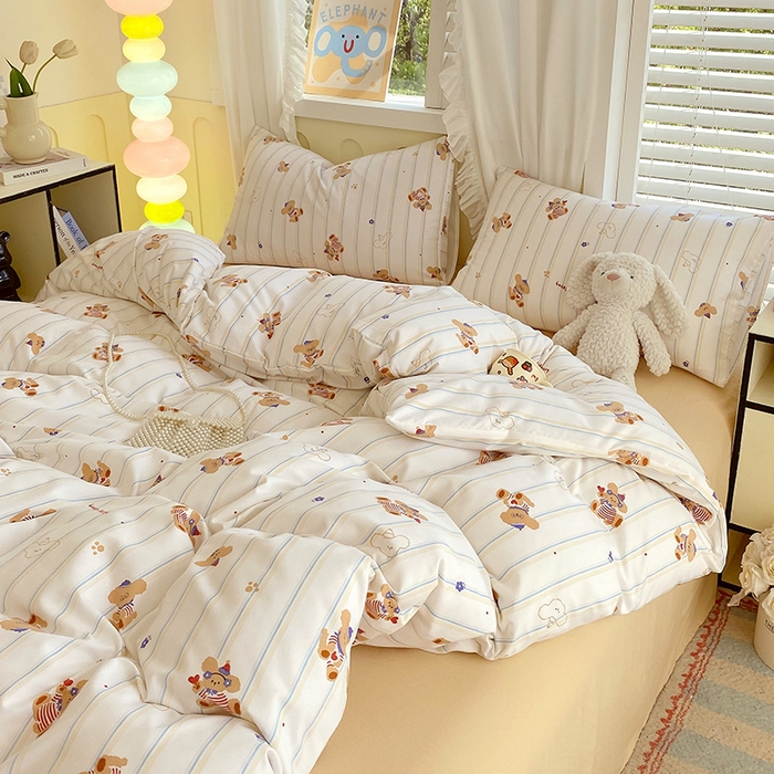 91家纺网 家纺一手货源 找家纺 雨彤家纺 2025年新款软糯糯云朵水洗棉印花四件套 心乐熊