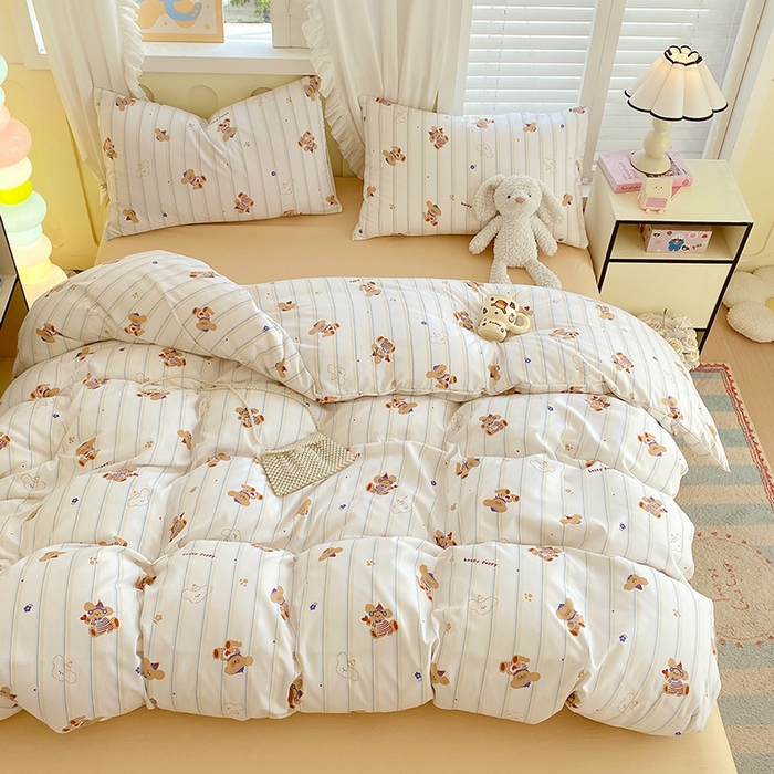 91家纺网 家纺一手货源 找家纺 雨彤家纺 2025年新款软糯糯云朵水洗棉印花四件套 心乐熊