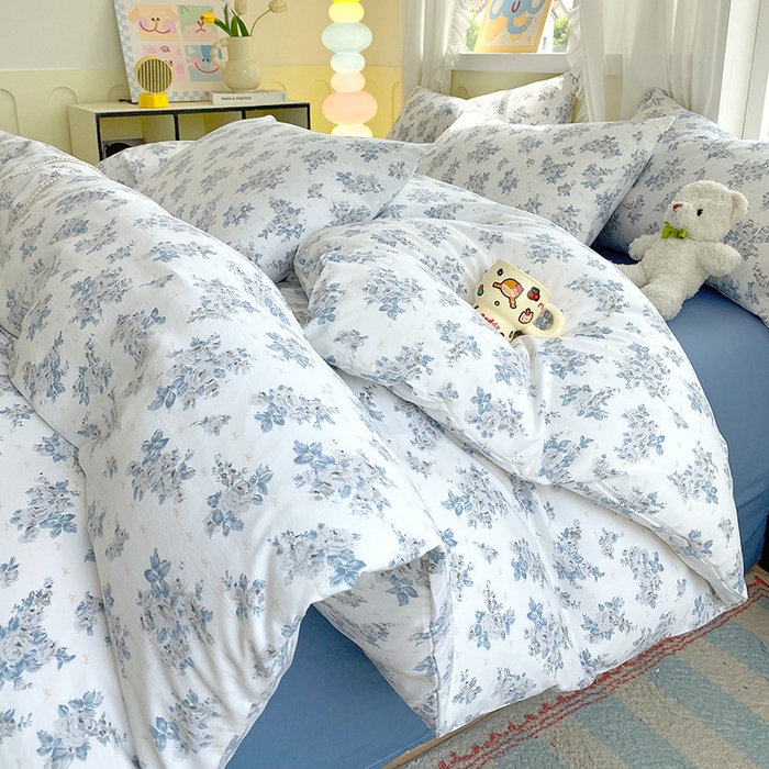 雨彤家纺 2025年新款软糯糯云朵水洗棉印花四件套 嫣语花开