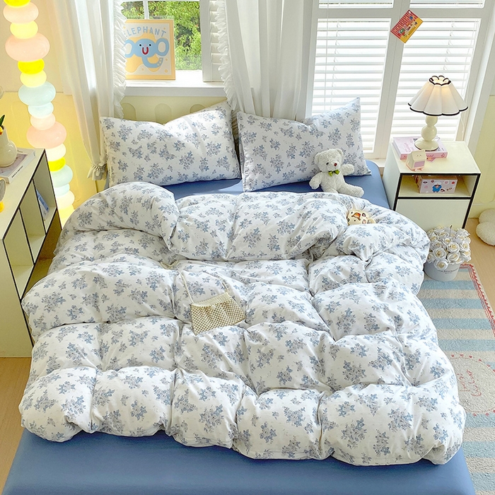 91家纺网 家纺一手货源 找家纺 雨彤家纺 2025年新款软糯糯云朵水洗棉印花四件套 嫣语花开