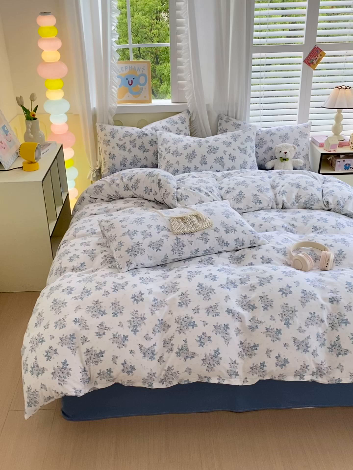 91家纺网 家纺一手货源 找家纺 雨彤家纺 2025年新款软糯糯云朵水洗棉印花四件套 嫣语花开