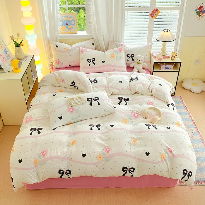 91家纺网 家纺一手货源 找家纺 雨彤家纺 2025年新款软糯糯云朵水洗棉印花四件套 氧气周末