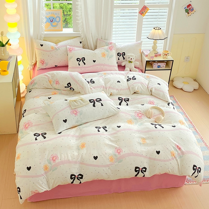 91家纺网 家纺一手货源 找家纺 雨彤家纺 2025年新款软糯糯云朵水洗棉印花四件套 氧气周末