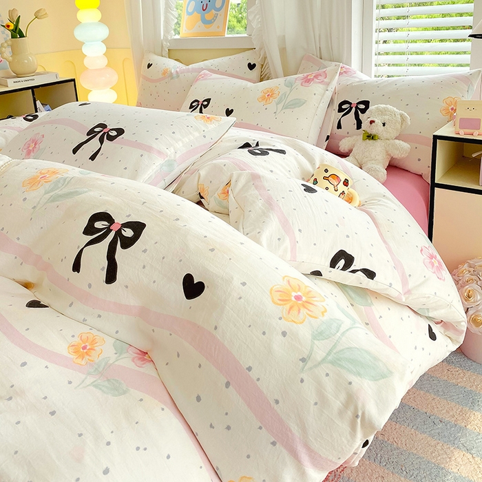 91家纺网 家纺一手货源 找家纺 雨彤家纺 2025年新款软糯糯云朵水洗棉印花四件套 氧气周末