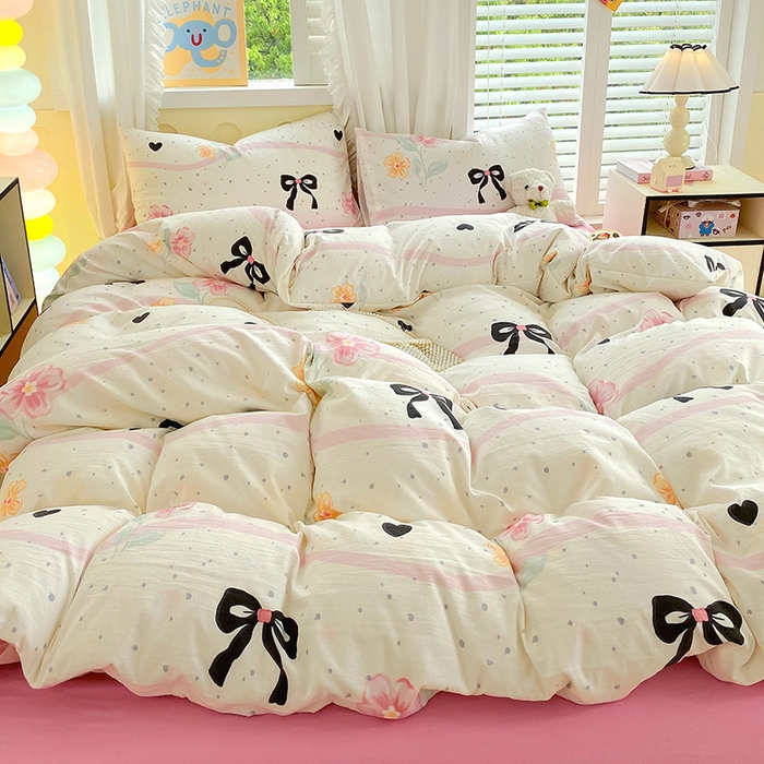 91家纺网 家纺一手货源 找家纺 雨彤家纺 2025年新款软糯糯云朵水洗棉印花四件套 氧气周末