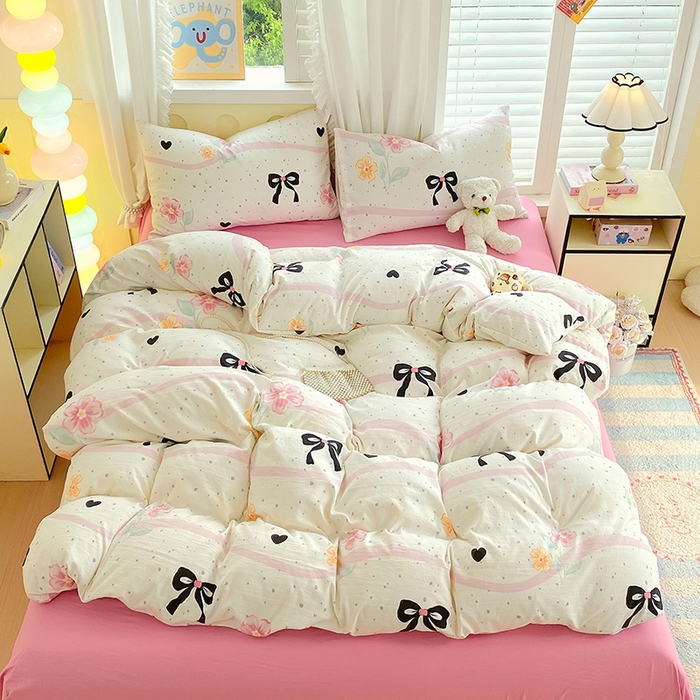 91家纺网 家纺一手货源 找家纺 雨彤家纺 2025年新款软糯糯云朵水洗棉印花四件套 氧气周末