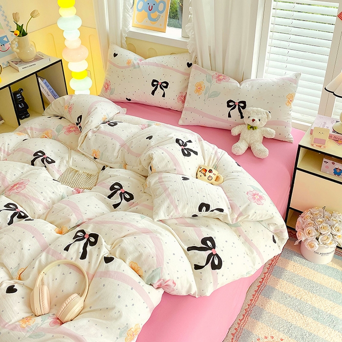 91家纺网 家纺一手货源 找家纺 雨彤家纺 2025年新款软糯糯云朵水洗棉印花四件套 氧气周末