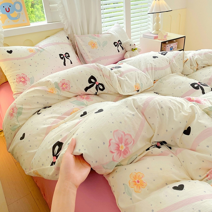 91家纺网 家纺一手货源 找家纺 雨彤家纺 2025年新款软糯糯云朵水洗棉印花四件套 氧气周末