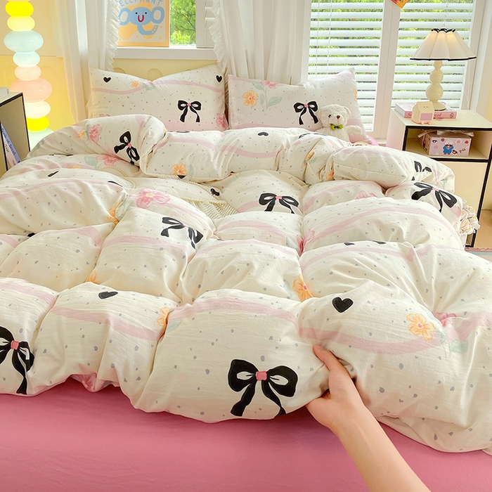 91家纺网 家纺一手货源 找家纺 雨彤家纺 2025年新款软糯糯云朵水洗棉印花四件套 氧气周末